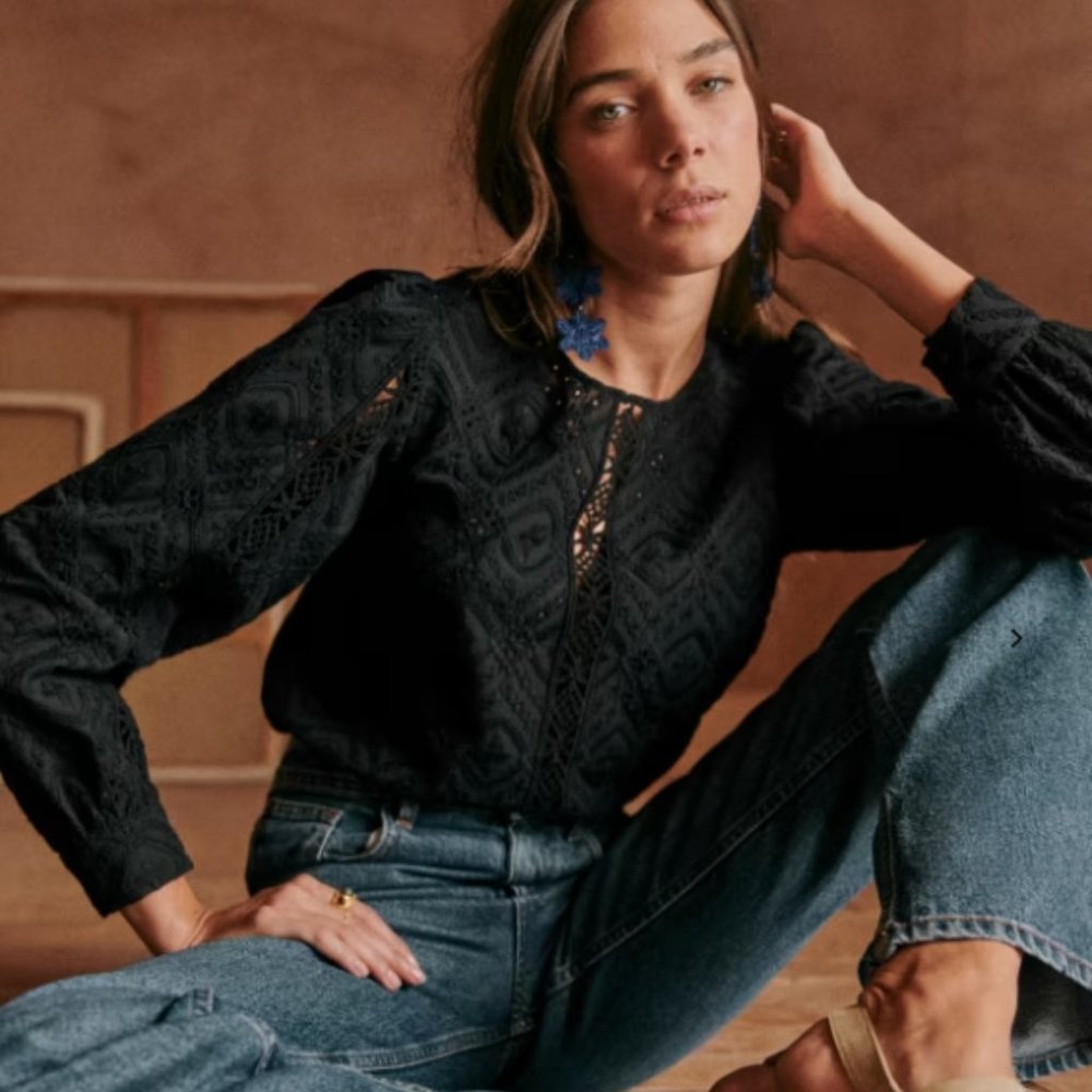 Sezane Black Embroidered Shirt